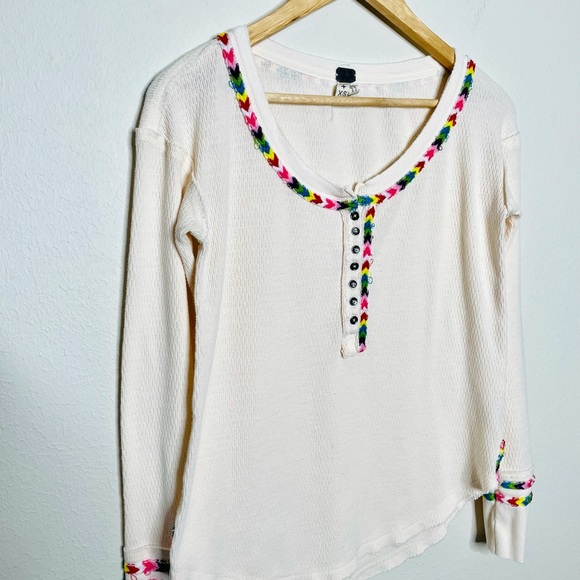 Free People Rainbow Henley Thermal in Cream - Picture 4 of 7